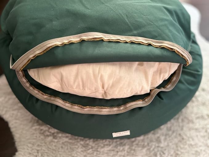 Organic Cotton Canvas Dog Bed: Removable Cover, Natural Fill - Made in USA (Sage Green, X Large 42" x 8" inches)