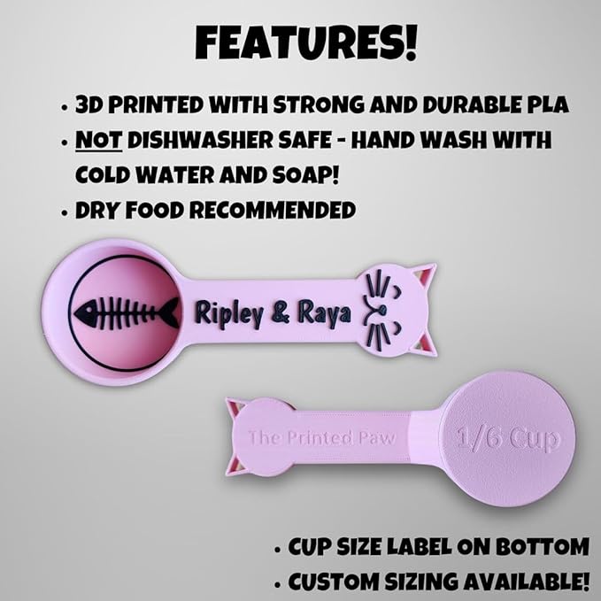 Personalized Cat Food Scoop, Cat Food Measuring Cup with Name, Kibble Scoop (2.67 oz - 1/3 cup)