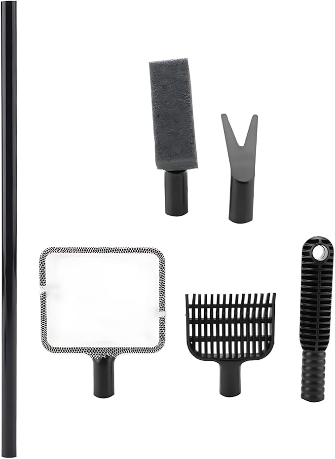 4 in 1 Portable Aquarium Cleaning Tool Kit Fish Tank Cleaning Set with Long Handle Fish Tank Cleaner Net, Shovel, Sponge, Plant Fork - Saltwater & Freshwater Fish Tank
