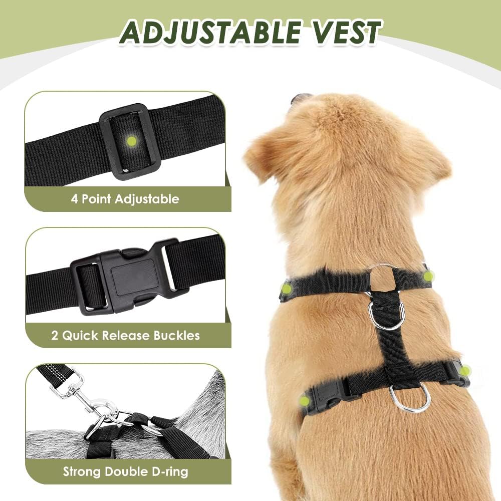Lukovee Dog Seat Belt - Adjustable Dog Car Harness for Large, Medium & Small Dogs, Soft Padded & Breathable Mesh Dog Seatbelt with Car Vehicle Connector Strap (Black, XX-Small)