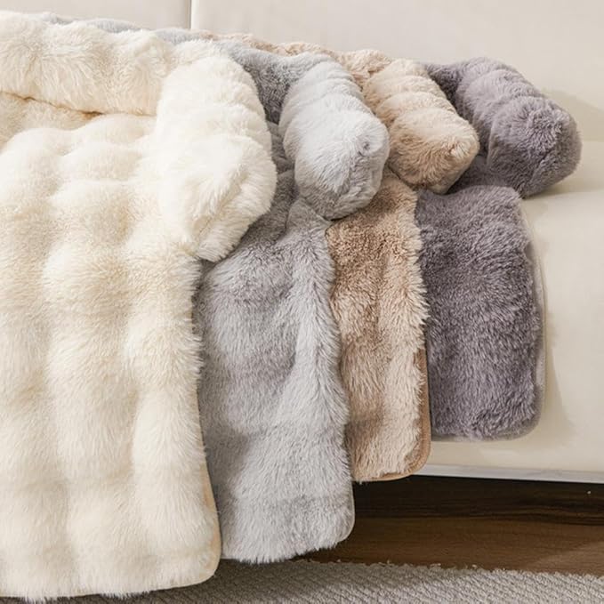 Waterproof Throw Blanket For Dogs & Indoor Cats,Dog Pad Washable Removable Couch Cover,Plush Long Fur Mat with Non Slip Silicone Base,Furniture Protector Gift for New Pet Parents,29.5"x29.5" (White)