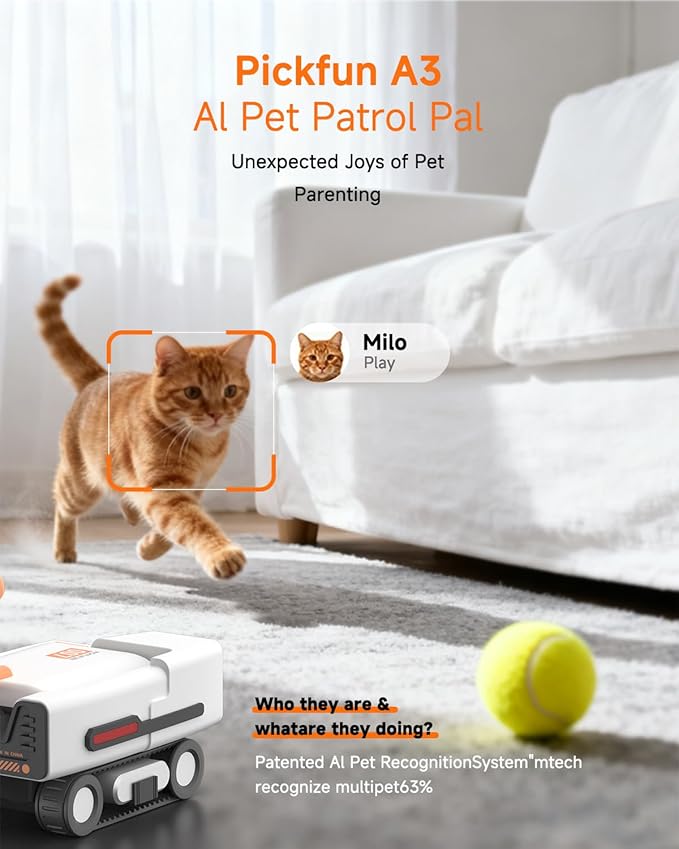 PMATE Self-Moving Pets Camera AI-Powered Rover with Auto Tracking & Patrol, 2K Live View, Night Vision, 2-Way Talk, and Auto-Recharge (A3-White)