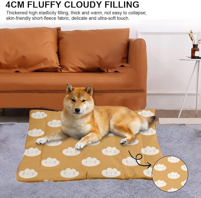 Cute Brown Clouds Dog Beds& Furniture Dog Crate Mattress Pad for Car Bed for Medium Crate Washable Non-Slip Bed Washable Small Beds Tear-Resistant Mat Doggy Indoor Outdoor 36X24 Inch