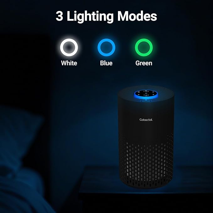 2 Pack Air Purifiers for Bedroom Home, Cobectal Air Cleaner with H14 True HEPA 3-in-1 Filter for Room up to 1050 ft², Sleep Mode & Aroma Function, Portable Air Purifiers for Office, Dorm, RVs, Black