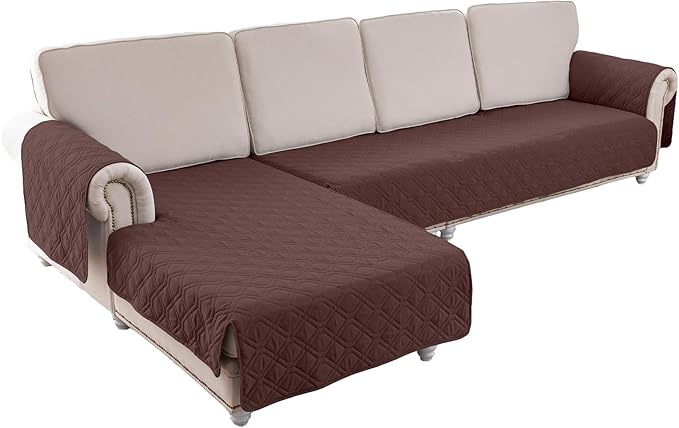 ele ELEOPTION 100% Waterproof 2 Piece Couch Cover Pet Blanket Sectional L Shape Sofa Cushion Cat Dog Bed Cover (Chaise Lounge + 3 Seat Covers) Coffee