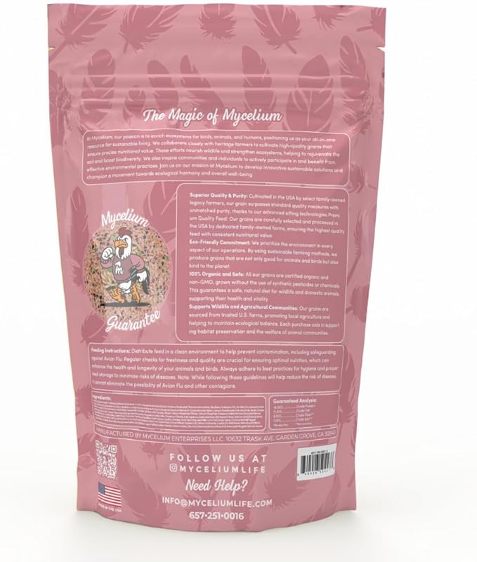Mycelium Pet Bird Cuisine Plus | Organic Bird Seed Mix for Finch, Budgie & Cockatiel | Energy, Digestive & Immune Support with Fruits, Veggies, Egg, Flaxseed, & Vitamins | Non-GMO 5 lb Bag