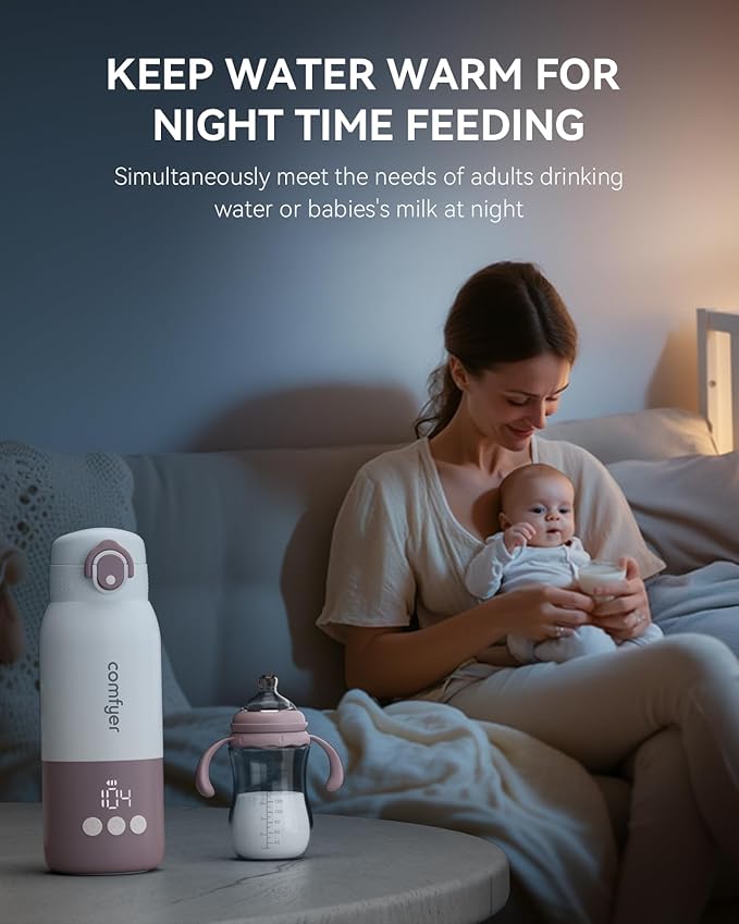 Portable Baby Bottle Warmer for Travel, Portable Milk Warmer with Fast Heating & Long Battery Life, Instant Breast Milk, Formula/Water Warmer with 12 Ounces Big Capacity, Baby Flask for Vehicle