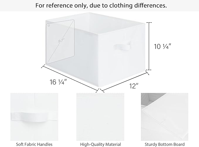 StorageWorks Storage Baskets for Shelves, Foldable Fabric Closet Storage Bins with Handles, Fabric Storage Bins Clothes Organizer, White, 3-Pack, Extra Large
