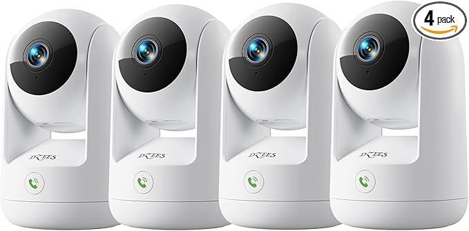 Dzees 2K Indoor Security Camera 4 Pack, 360 Degree WiFi Pet Camera with Phone App, 5G and 2.4G, Wired Home Camera with 2-Way Audio, Motion Tracking, Night Vision, White