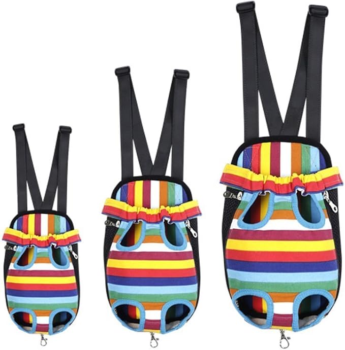 Pet Dog Puppy Cat Carrier Five Holes Backpack Double Shoulder Straps Canvas Cotton Front Chest Backpack Bag(Colourful, Medium)