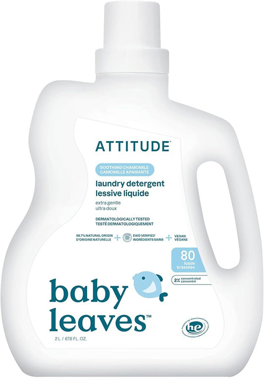 ATTITUDE Baby Laundry Detergent Liquid, EWG Verified, Safe for Baby Clothes, Infant and Newborn, Naturally Derived, HE Compatible, Soothing Chamomile, 80 Loads, 67.6 Fl Oz (AMAZON EXCLUSIVE)