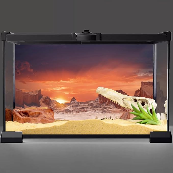 AWERT 30x18 inches Sun and Desert Terrarium Background Orange Reptile Habitat Background Durable Polyester Background