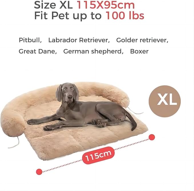 Dog Bed Large Sized Dog, Fluffy Dog Bed Couch Cover, Calming Large Dog Bed, Washable Dog Mat for Furniture Protector,Perfect for Small, Medium and Large Dogs and Cats ，Beige
