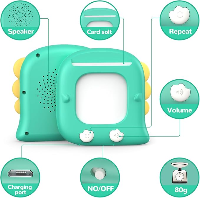 Kidzdo Dinosaur 254 Words Talking Flashcards, Birthday Gifts for 2 3 4 5 6 Years Old Boys and Girls, Educational ABCs LearningToy, Pocket Speech Language Therapy Toys for Autism Kids Ages 1-6, Green