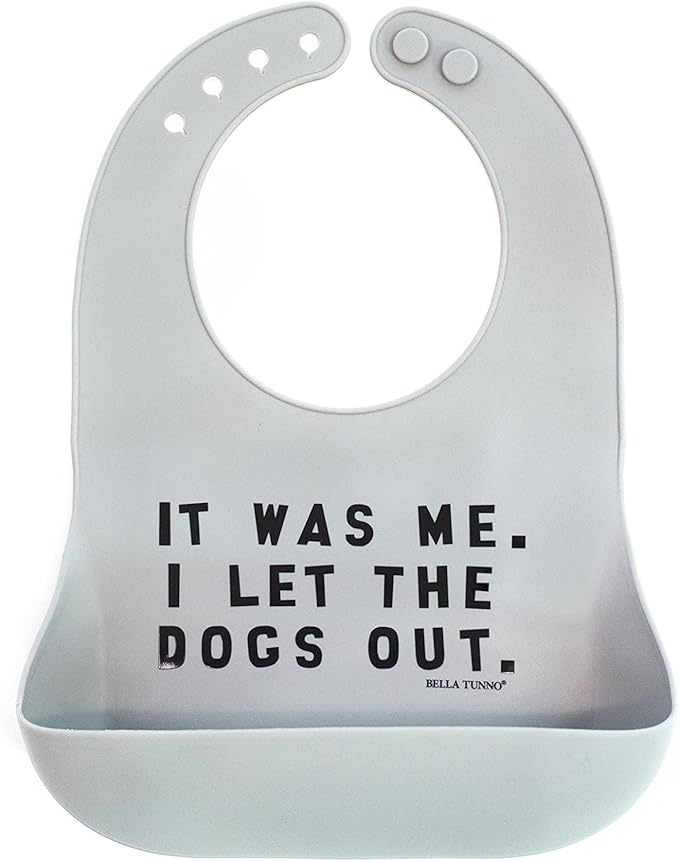 Baby Bib for Eating by Bella Tunno, Waterproof Silicone Bib with Large Food Catcher, Adjustable Fit for Babies 4-12 months & Toddlers 1-3 Years, Boys & Girls, Let The Dogs Out
