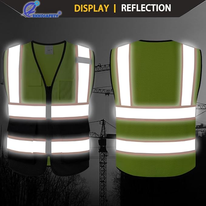 Reflective Mesh Safety Vest for Men Women with 5 Pockets and Zipper Front High Visibility Mesh Vest Hi Vis Construction Work Vest,Meets ANSI/ISEA Standards(EK175-Yellowblack-M)