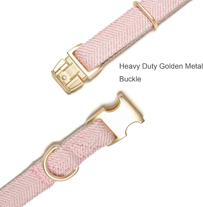 Soft Cotton Hemp Dog Collar with Metal Buckle Adjustable Twilled Dog Collars for Female Small Medium Large Dogs(Pink,Large)