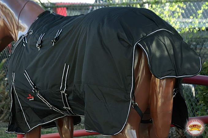 Black 66 in HILASON 1200D Winter Waterproof Poly Horse Turnout Blanket Belly Wrap
