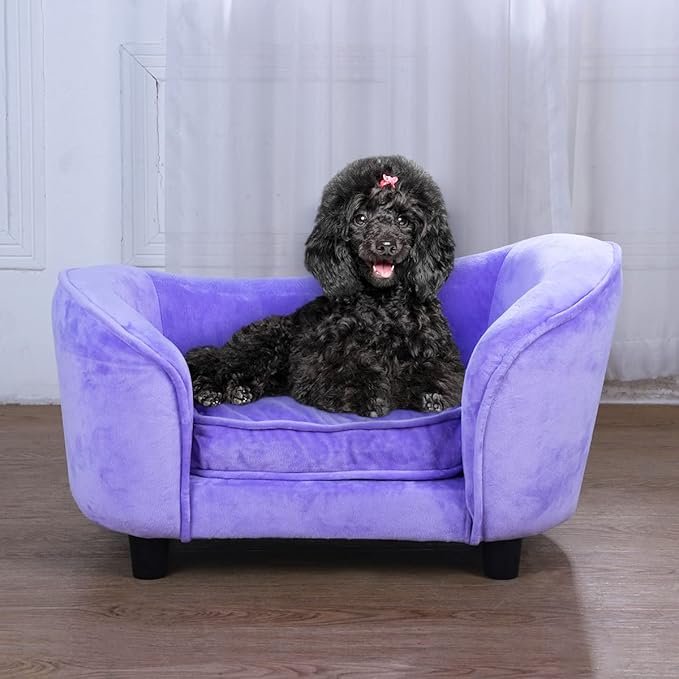 Getifun Pet Bed Sofa, Velvet Couch with Removeable Washable Cushion for Small Dog Cat (Purple)