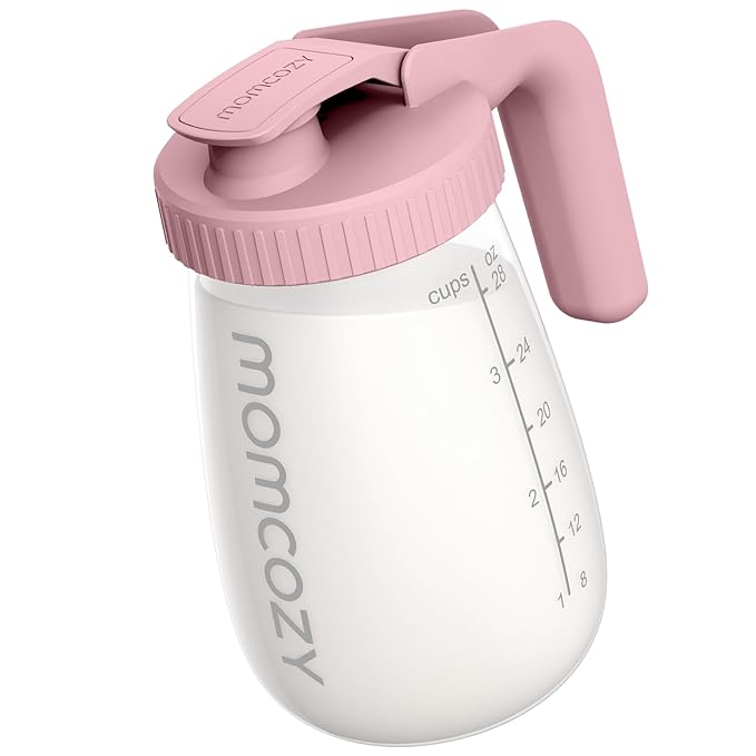 Momcozy Breast Milk Pitcher, Resistant to Heat and Cold Abrupt Temp Swings, No Leak Breast Milk Fridge Storage Container With Wide Mouth, Fast Baby Formula Maker, Breastfeeding Essentials, Pink