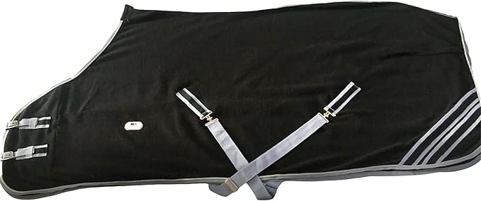 Majestic Ally Anti Pill Fleece Horse Blanket/Sheet with Silver Braided Rope (Black, 76)