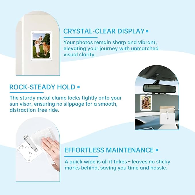 2 Pack Magnetic Car Visor Photo Holder – Personalized Acrylic Clip for Family, Pets, Travel Pictures – Easy Snap-On Car Accessory for Sun Visor (2 Pack, 3.5''x4.4'')
