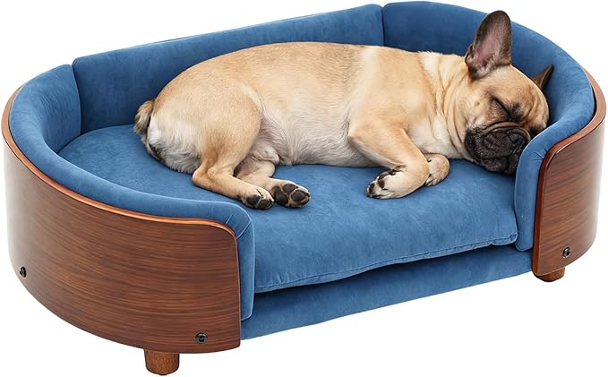 Modern Elevated Dog Sofa, Small Dog Couch with Removable Washable Cover Ultra-Soft Crystal Velvet Sofa Bed for Cute Cats and Small Dogs Suitable for Pets or Cats Under 22 lbs,Blue Boat Shape, S