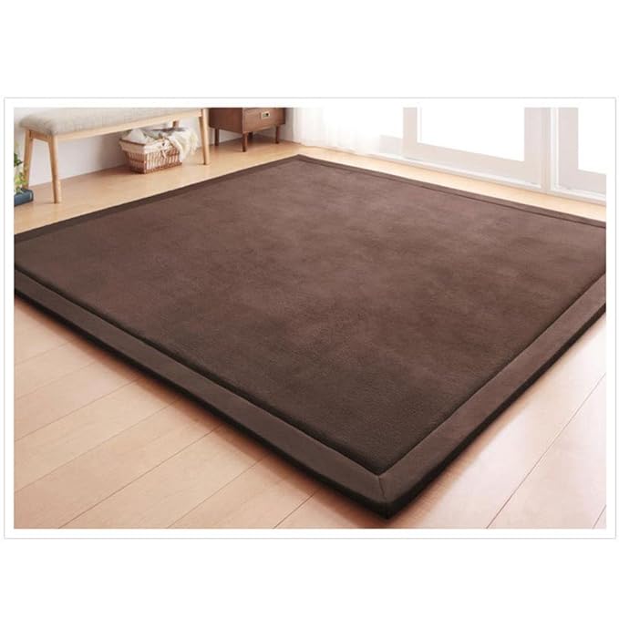 Loartee Coral Velvet Crawling Rug (5.0'x 6'8", Coffee) for Toddler Children Play Area Rug Yoga Mat Exercise Pad Carpet
