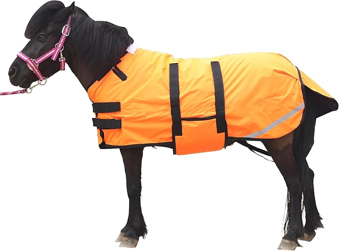 Foal/Mini Horse Size 30"-48" Waterproof & Breathable 300 Denier Winter Turnout Blanket with 150g Polyfill Orange Large