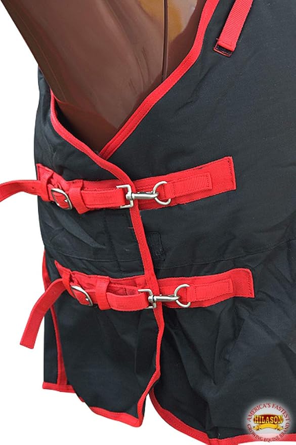 HILASON Black with Red Trims 76 inch 1200D Winter Waterproof Poly Horse Turnout Blanket Belly Wrap