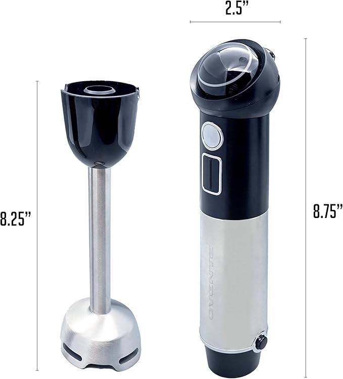 OVENTE Cordless Immersion Hand Blender, 300W Rechargeable Handheld Portable Stick Mixer with Speed Pulse Activating Sensor and Stainless Steel Blades for Smoothies, Shakes or Baby Food, Black HR995B