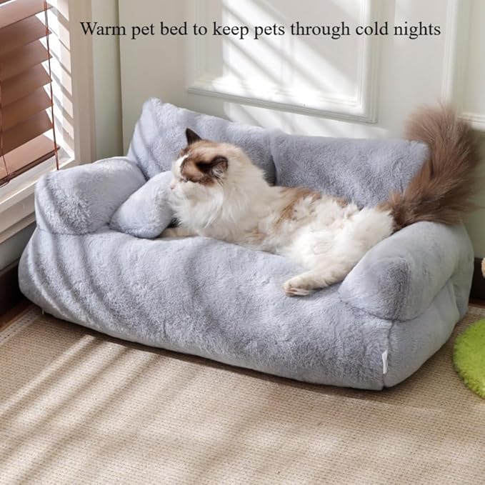 Soft Fluffy Self-Warming Cat Bed | Washable Pet Sofa for Indoor Cats & Small Dogs | Cute Princess-Inspired Kitten Couch & Puppy Bed(Light Orange,21.65''*14.96''*7.09'')