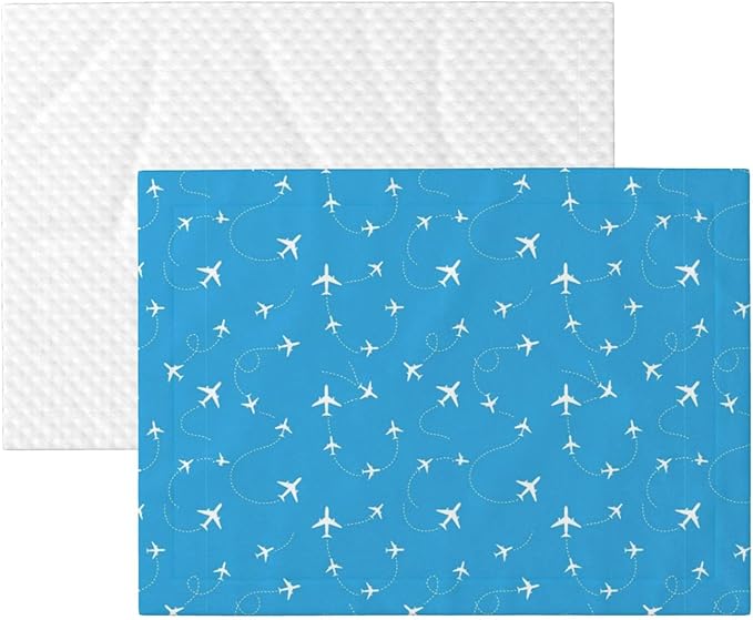 Double Sided Pet Mat for Dog Bed Topper Cat Blanket Furniture Protector, Aircraft Airplane Pattern Navy Blue, Reversible Plush with Tactile Dot Pattern for Style Change