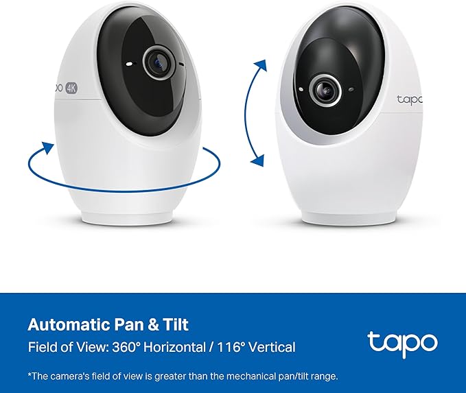 Tapo 4K Indoor Pan/Tilt Wired Security Camera - Works as a Baby Monitor, Person/Pet Detection, Facial Recognition, 360° AI Motion Tracking, Subscription-Free Local Storage or Optional Cloud, C260