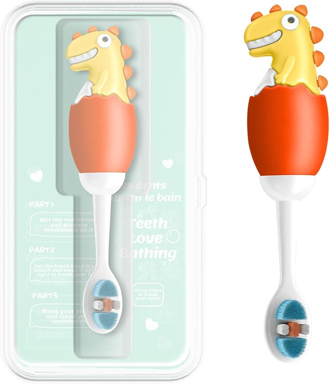 Kids Manual Toothbrush, Ultra-Soft Kids Toothbrush for Sensitive Teeth & Gums, Gentle Toddler & Children's Brush with 10000 Bristles Travel-Friendly Design for Ages 2-7 (Orange)
