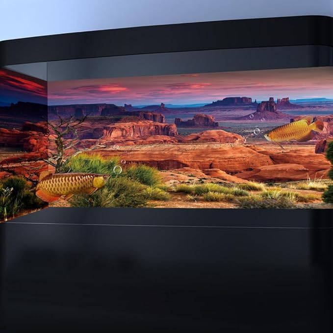 72X18IN Desert Loess Rock Cactus Oasis Reptile Habitat Background, Natural Sunset Desert Themed Terrarium Background, Aquarium Background with 10 EVA Double-Sided Tape