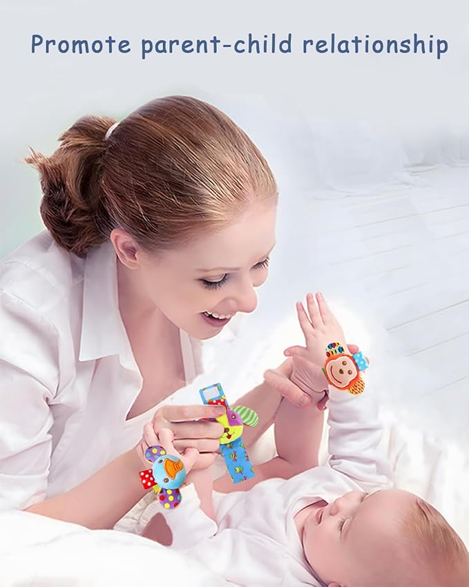 BLOOBLOOMAX Sock rattles for Babies 0-24 Months Baby Animal Foot Finder Educational Toys