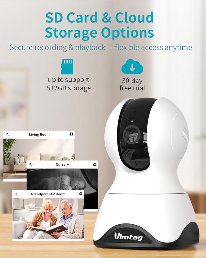 VIMTAG 8MP UHD Pan/Tilt Indoor Camera for Pet/Dog/Cat/Baby/Nanny, Security Camera for Home/Room with Phone App, 5G/2.4G WiFi, Night Vision, 2-Way Audio, Motion Tracking, AI Detection, Works w/Alexa