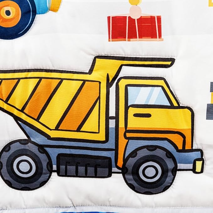 3 Piece Baby Boy Crib Bedding Set Construction Theme Baby Comforter Set for Crib Nursery Bed Set Decor with Fitted Crib Sheet, Comforter and Skirt for Boys Girls (Construction)