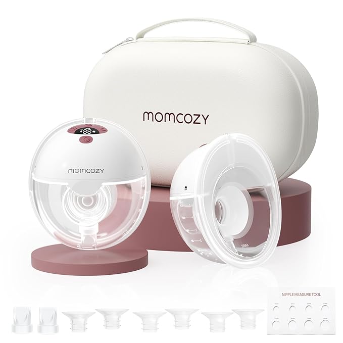 Momcozy Breast Pump Hands Free M5, Wearable Breast Pump of Baby Mouth Double-Sealed Flange with 3 Modes & 9 Levels, Electric Breast Pump Portable - 24mm, 2 Pack Cozy Red