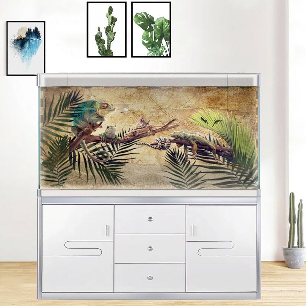 72X24IN Retro Old Travel World Map Terrarium Background, Art Parchment Pirate Treasure Map Reptile Habitat Background with 10EVA Double-Sided Tape