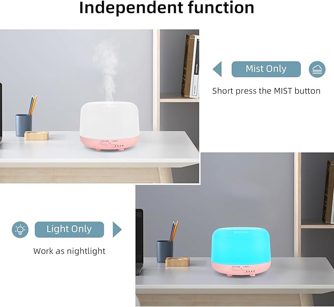 300ML Essential Oil Diffusesrs Remote Control, Aromatherapy Ultrasonic Diffuser, Cool Mist Aroma Humidfier Diffuser, 7 Color Changing LED Light, Auto-Off, Timer for Home, Room, Office, Kids.(Pink)