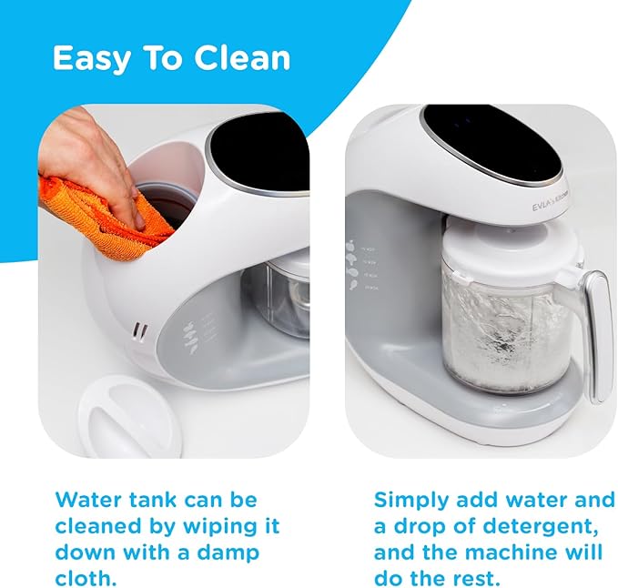 EVLA'S Baby Food Maker, Steamer, Blender, Baby Food Processor for Healthy Homemade Baby Food in Minutes, Touch Screen with 6 Reusable Food Pouches, Baby Registry Essential, White
