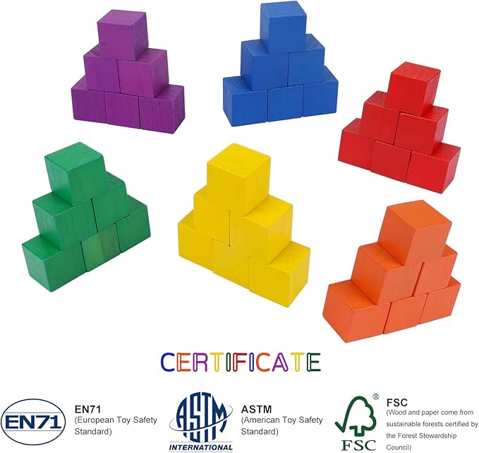 108 Pack 1 Inch Wooden Blocks, 6 Colors STEM Math Sorting Toys, Wood Building & Stacking Blocks for Toddlers, Classroom Learning Wooden Cube Blocks, Creative Play & DIY Craft for Kids Ages 3+