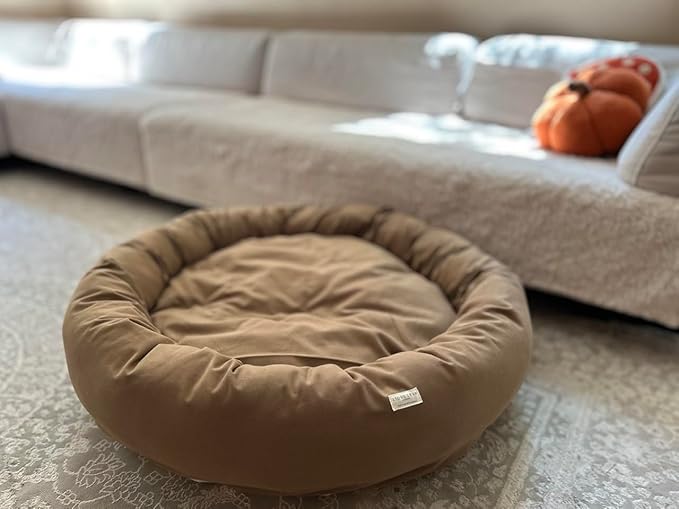 Organic Cotton Canvas Dog Bed: Removable Cover, Natural Fill - Made in USA (Medium Brown, XX Large 50" x 8" inches)
