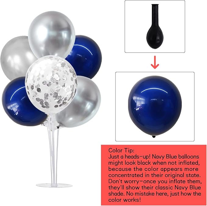 TONIFUL 6 Set Navy Blue Silver Balloon Centerpieces for Table,Balloon Arch Kit for Graduation Decorations 2025 Class of 2025 Party Decorations,New Year,Anniversary,Birthday Decoration