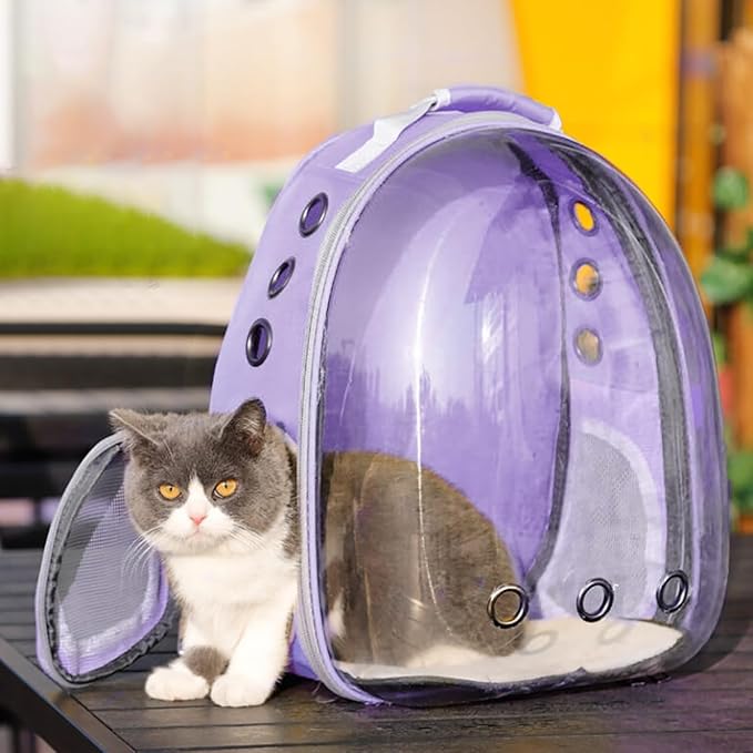 Cat Backpack Carrier Back Expandable Bubble Pet Carrier Backpack for Large Cat, Kitten and Dog, Designed for Hiking, Travelling and Outdoor Use (Back Expandable-Purple)