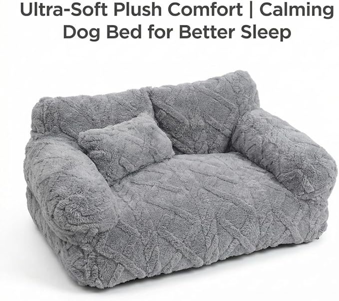 Plush Calming Pet Sofa Bed, Raised Rim, Removable Cover & Non-Slip Bottom for Cats & Dogs, Calming Dog Bed Fluffy Plush Dog Mat for Furniture Protector with Removable Washable Cover (Black, Medium)
