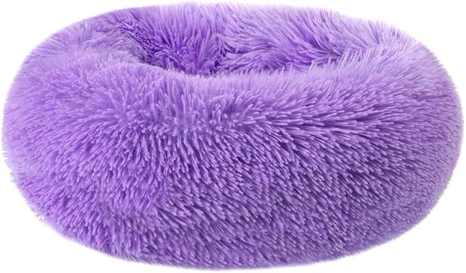 otoez Kitten Puppy Bed Extra Small XS Round Dog Cat Beds Anti Anxiety Plush Pet Calming Donut Bed with Non-Slip Waterproof Bottom, Washable (15.7", Purple)
