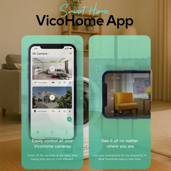 VicoHome CA48 Indoor Security Camera – 3K WiFi Pet & Baby Monitor, 360° Pan/Tilt, Night Vision, Motion Detection, Two-Way Audio, Works with VicoHome App